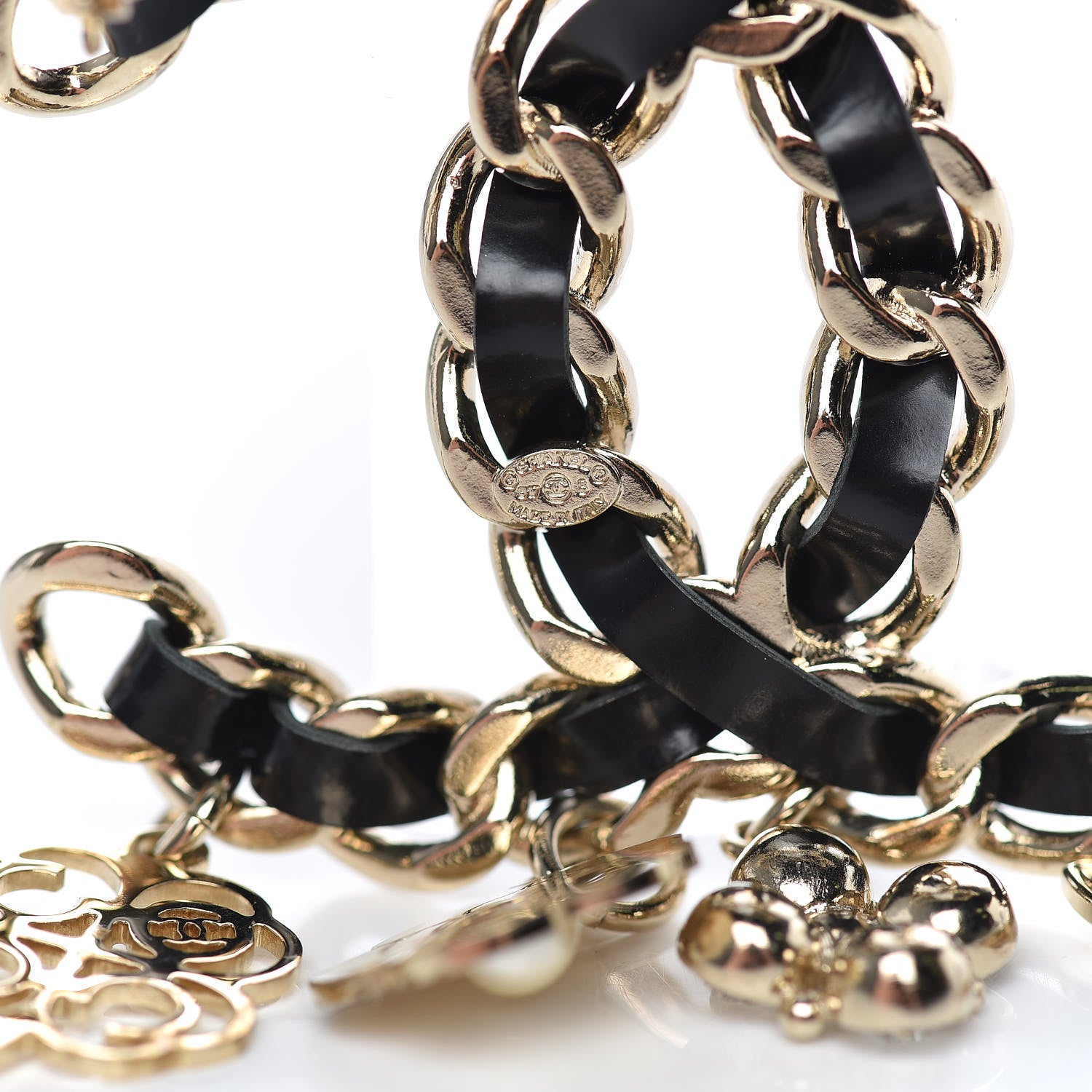 Chanel Lambskin Crystal Chain CC Charms Brooch Black Gold 4 of 5