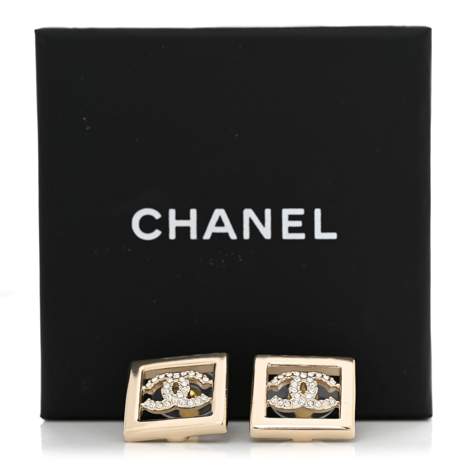 Chanel Metal Crystal Square CC Earrings Gold 5 of 5