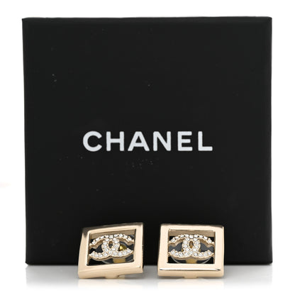 Chanel Metal Crystal Square CC Earrings Gold 5 of 5