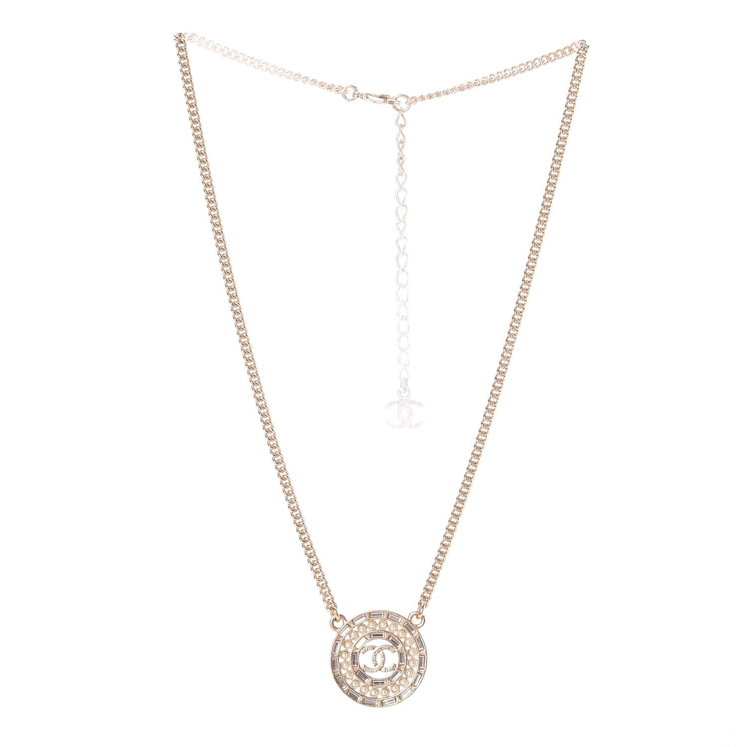 Chanel Crystal Pearl CC Medallion Necklace Light Gold 3 of 5