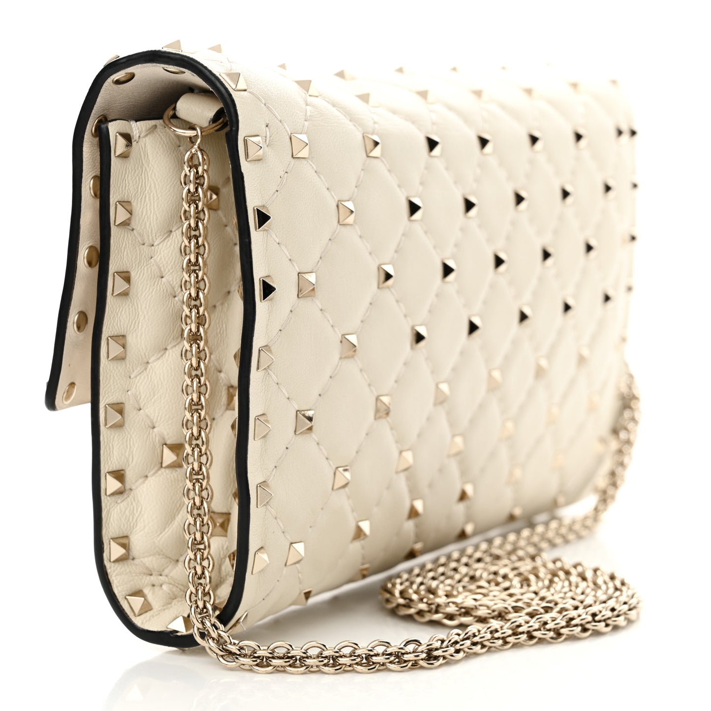 Nappa Rockstud Spike Wallet on Chain Light Ivory