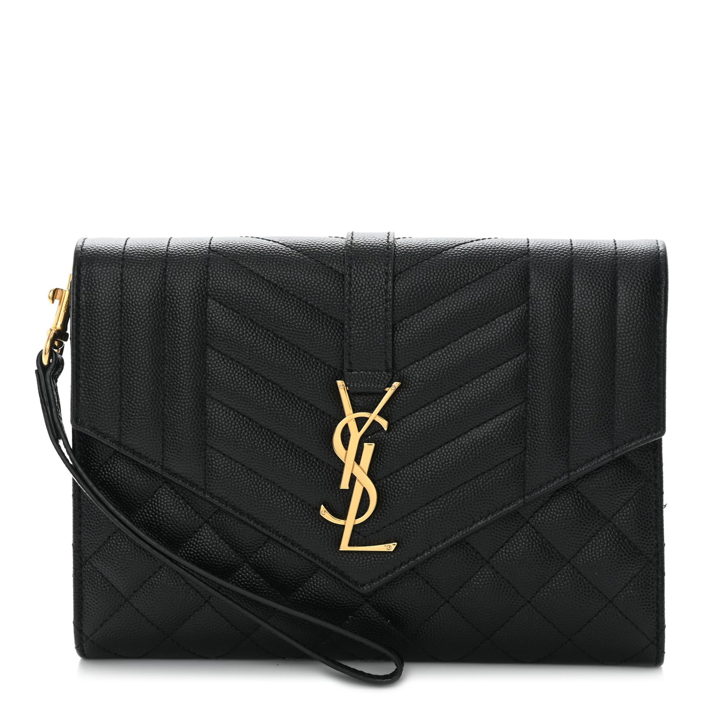 Grain De Poudre Textured Mixed Matelasse Triquilt Monogram Clutch Black