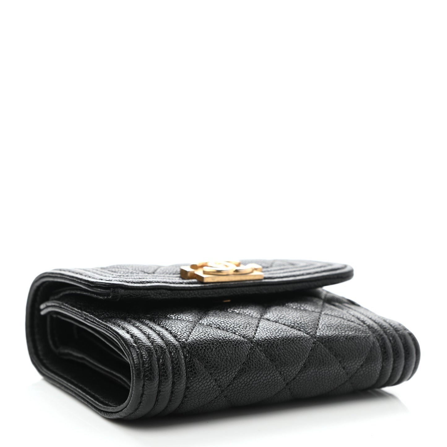 Caviar Quilted Compact Boy Wallet Black