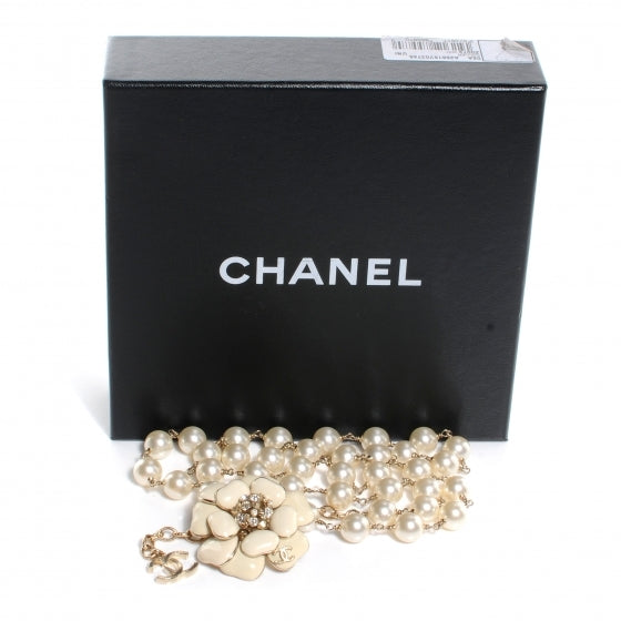 Chanel Pearl and Crystal Enamel Camellia Belt Gold 6 of 6