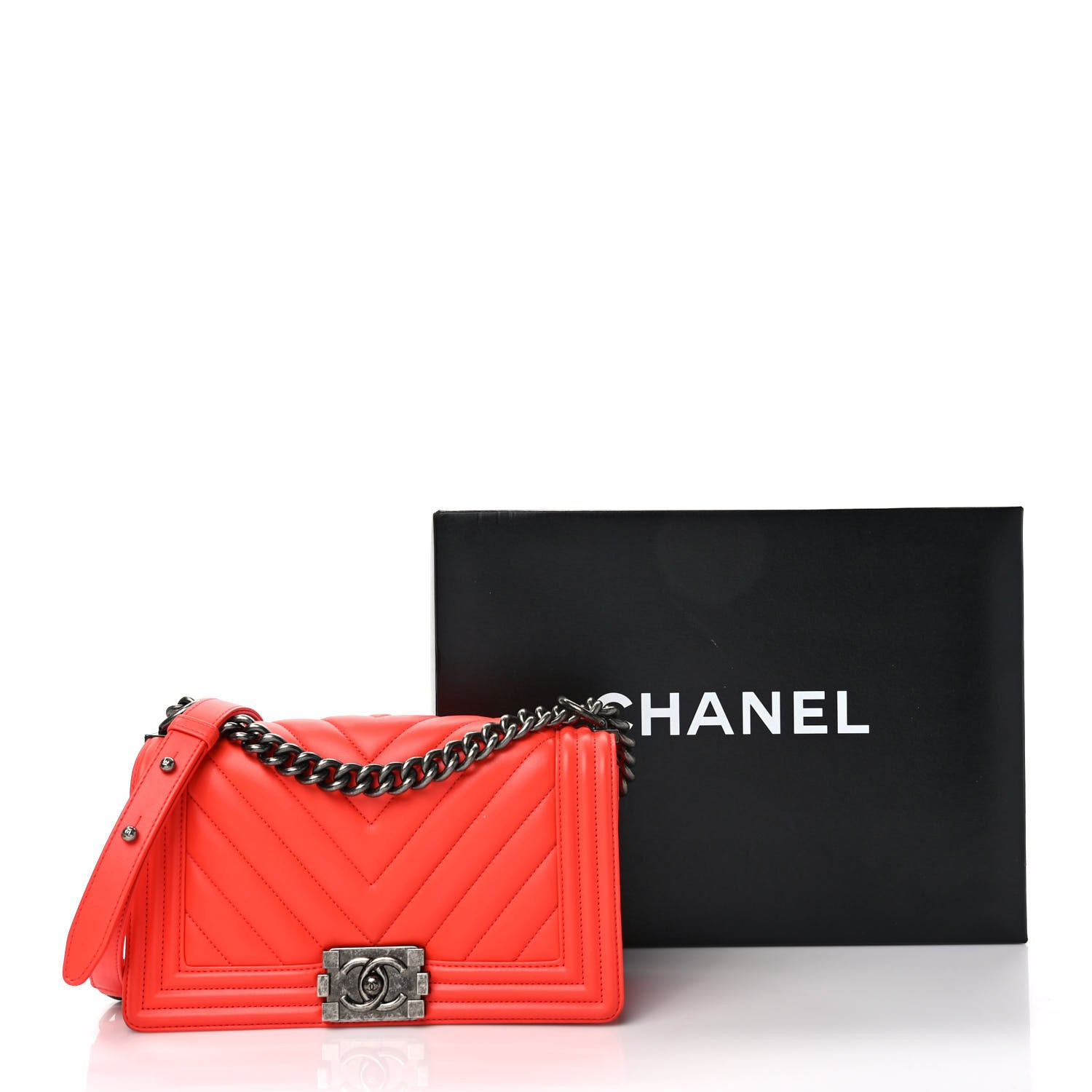 Chanel Calfskin Chevron Quilted Medium Boy Flap Coral 12 of 12