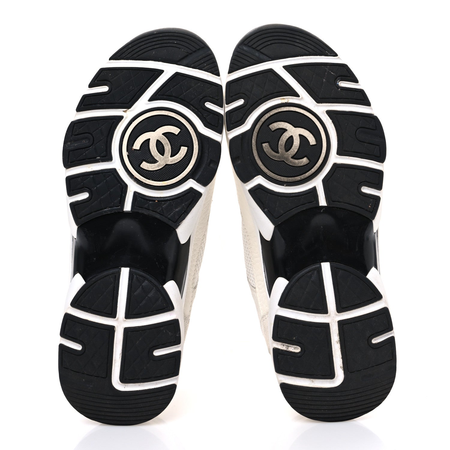 Chanel Mesh Suede Calfskin Grained Calfskin Womens CC Sneakers 36 White Black 7 of 11