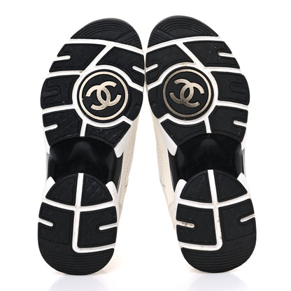 Chanel Mesh Suede Calfskin Grained Calfskin Womens CC Sneakers 36 White Black 7 of 11