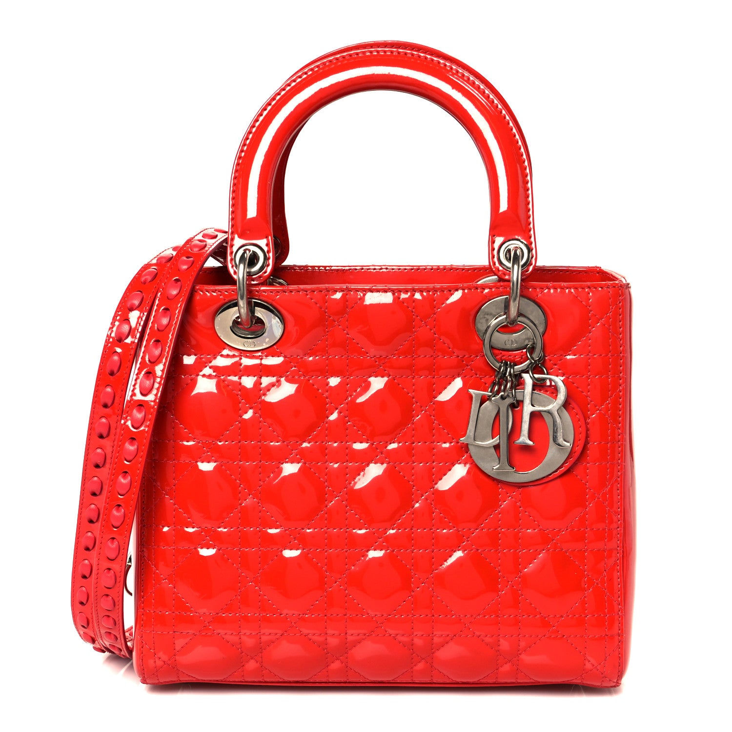 Christian Dior Patent Cannage Whipstitch Medium Lady Dior Red 1 of 11