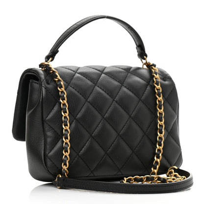 Chanel Calfskin Quilted Top Handle Flap Black 3 of 12