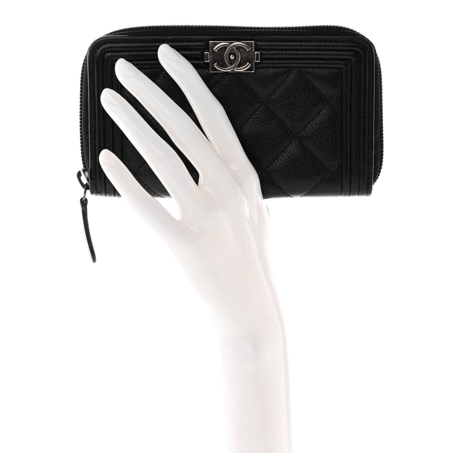 Caviar Quilted Boy Small Zip Around Wallet Black