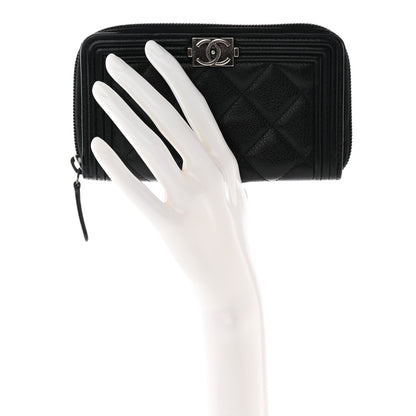 Chanel Caviar Quilted Boy Small Zip Around Wallet Black 2 of 12