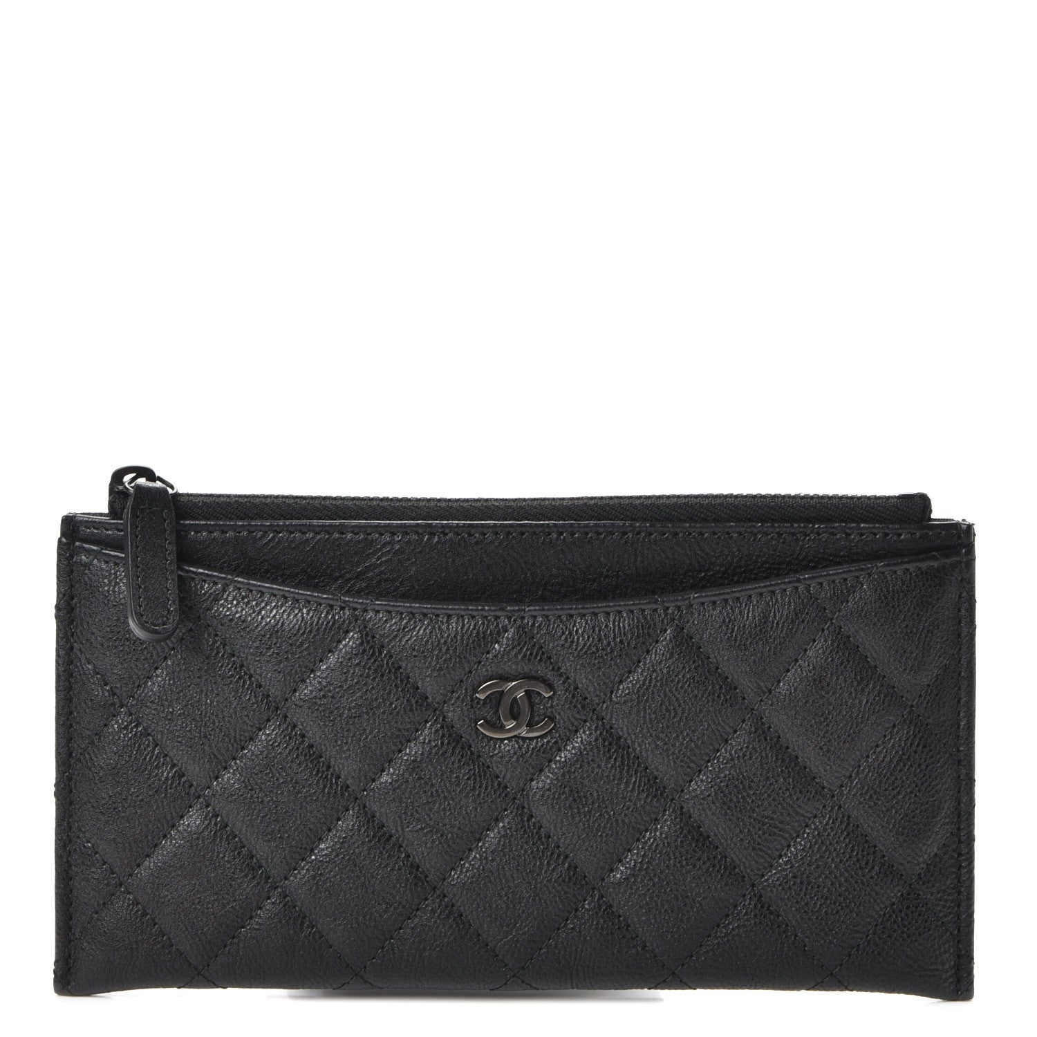 Chanel Crinkled Calfskin Quilted Classic Zip Pouch So Black 1 of 7