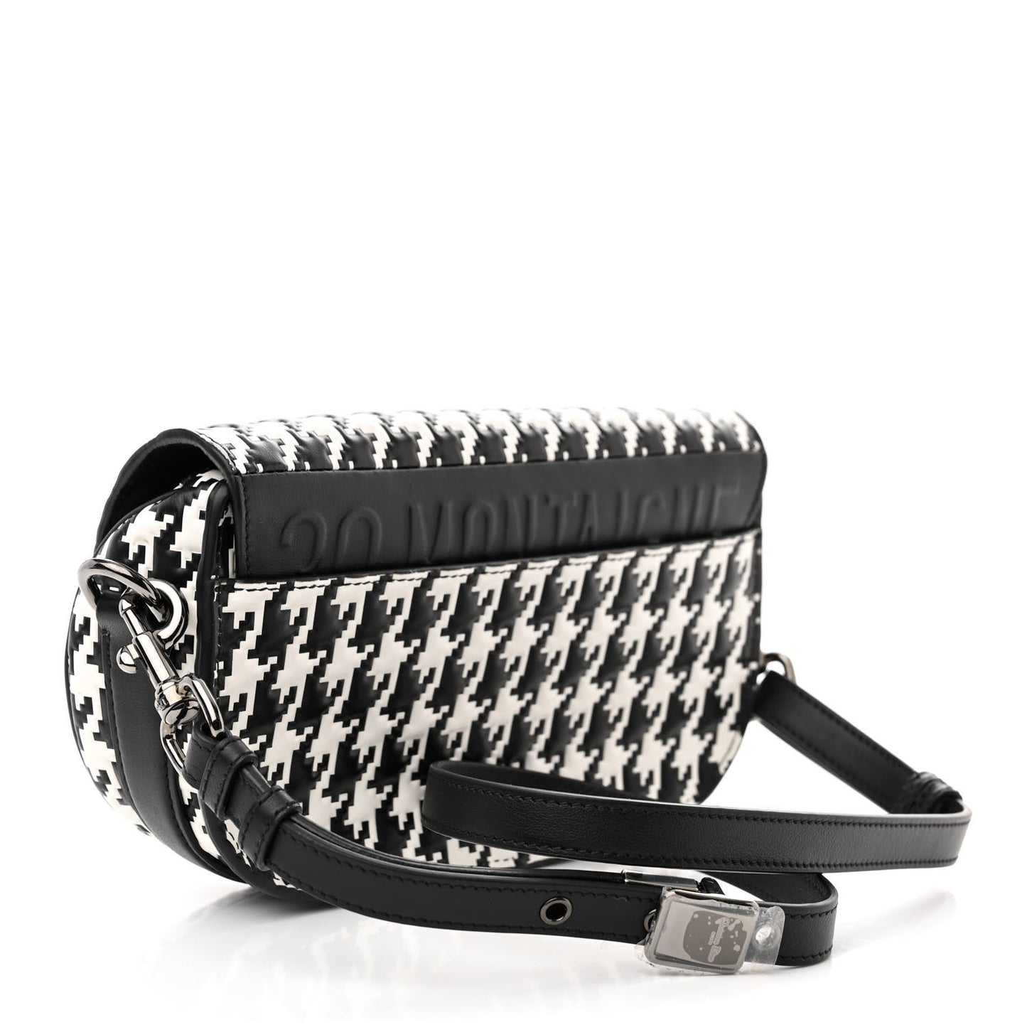 Box Calfskin Houndstooth Quilted East West Bobby Bag Black White