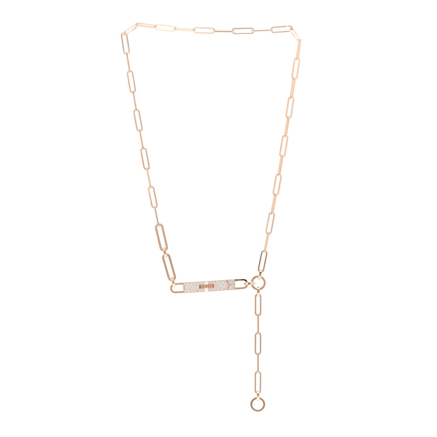 18K Rose Gold Diamond Pave PM Kelly Chaine Lariat Necklace ST