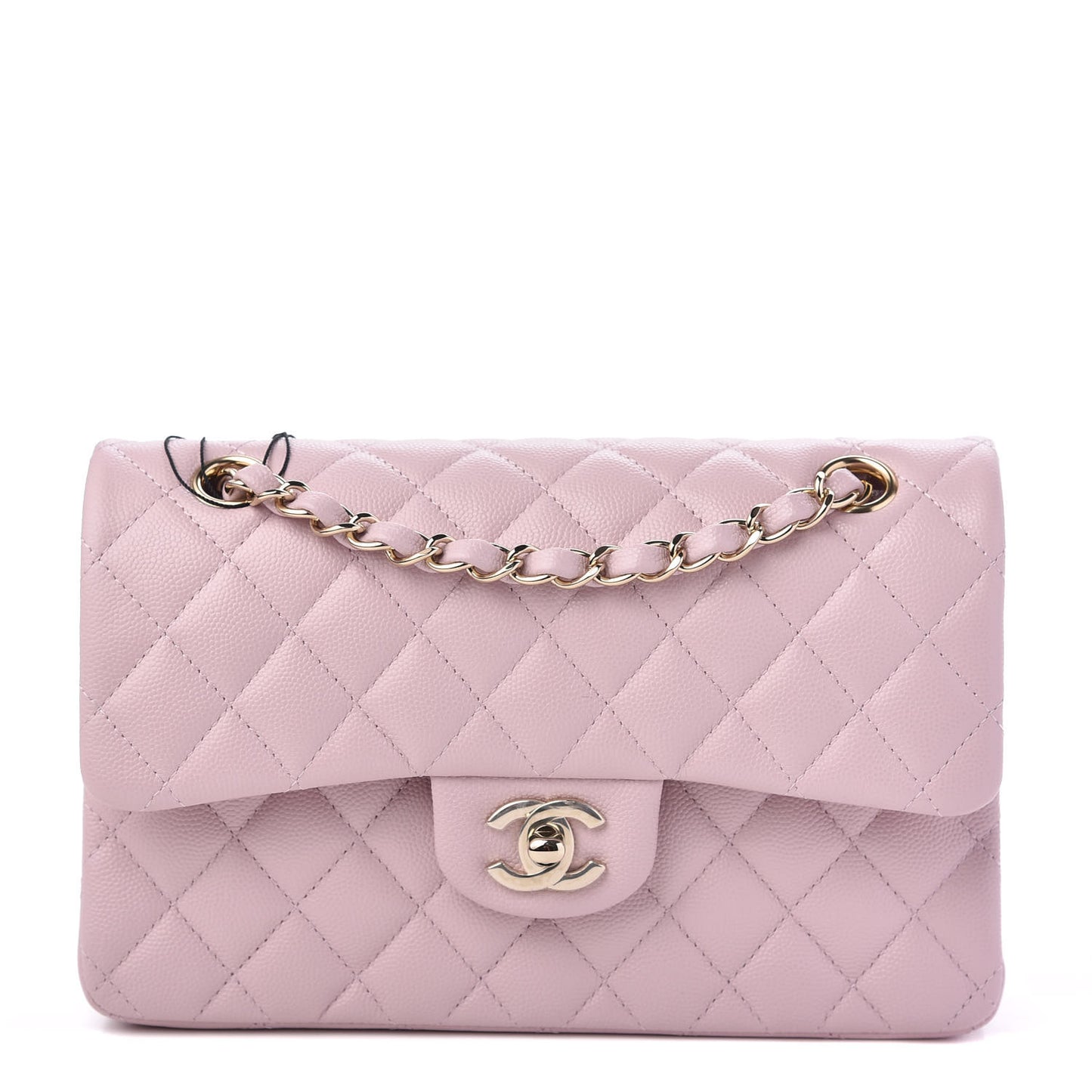 Caviar Quilted Small Double Flap Light Pink