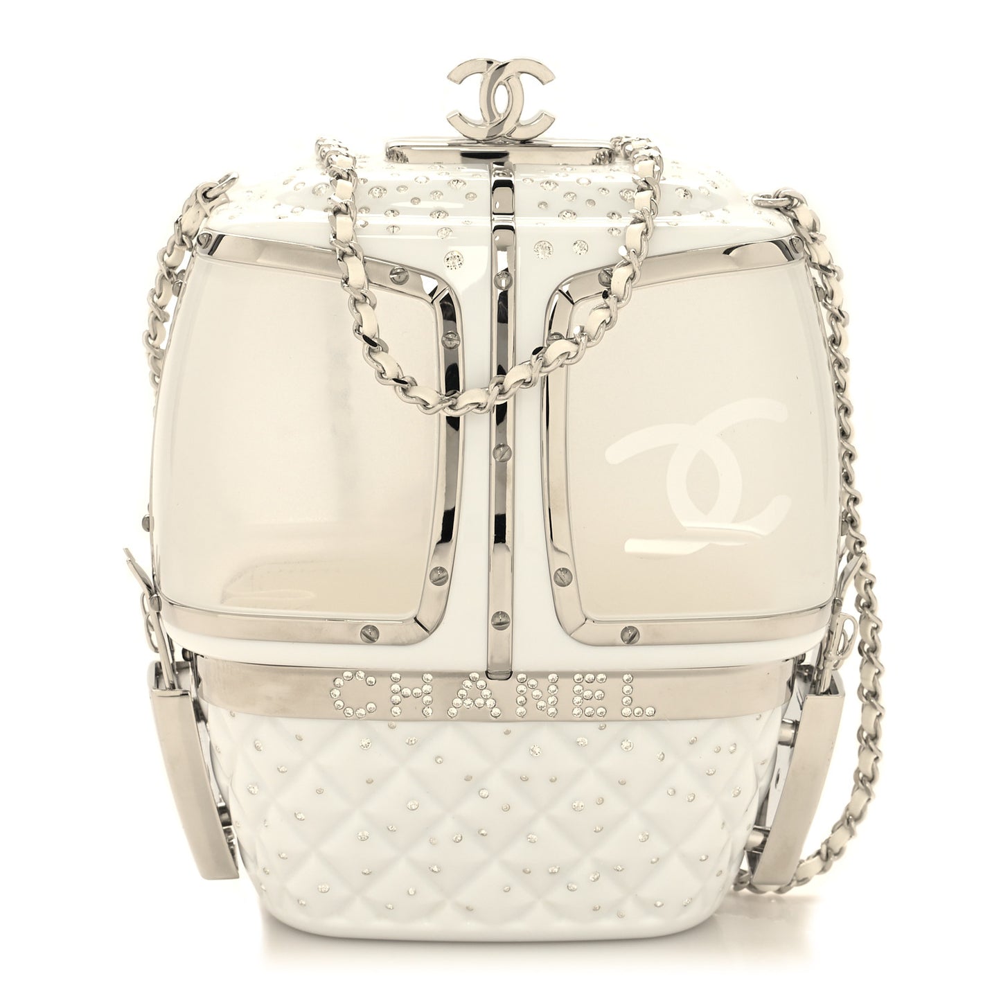 Lucite Enamel Strass Evening In The Mountain Gondola Minaudiere Clutch White