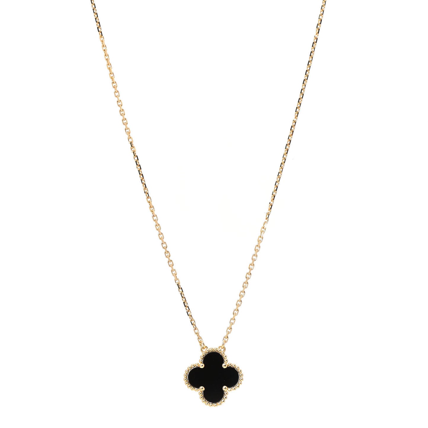 18K Yellow Gold Black Onyx Vintage Alhambra Pendant Necklace