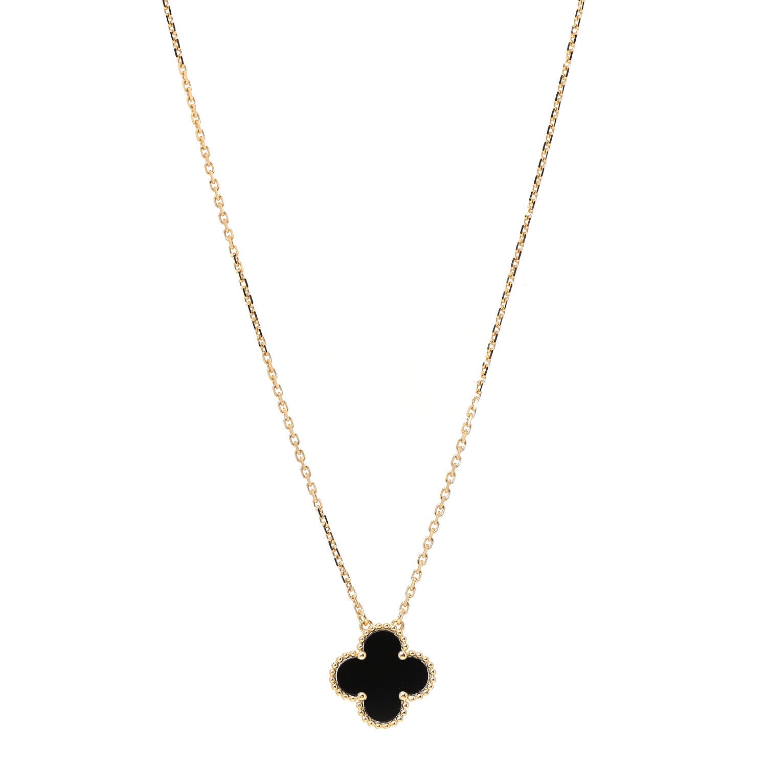 Van Cleef & Arpels 18K Yellow Gold Black Onyx Vintage Alhambra Pendant Necklace 1 of 6