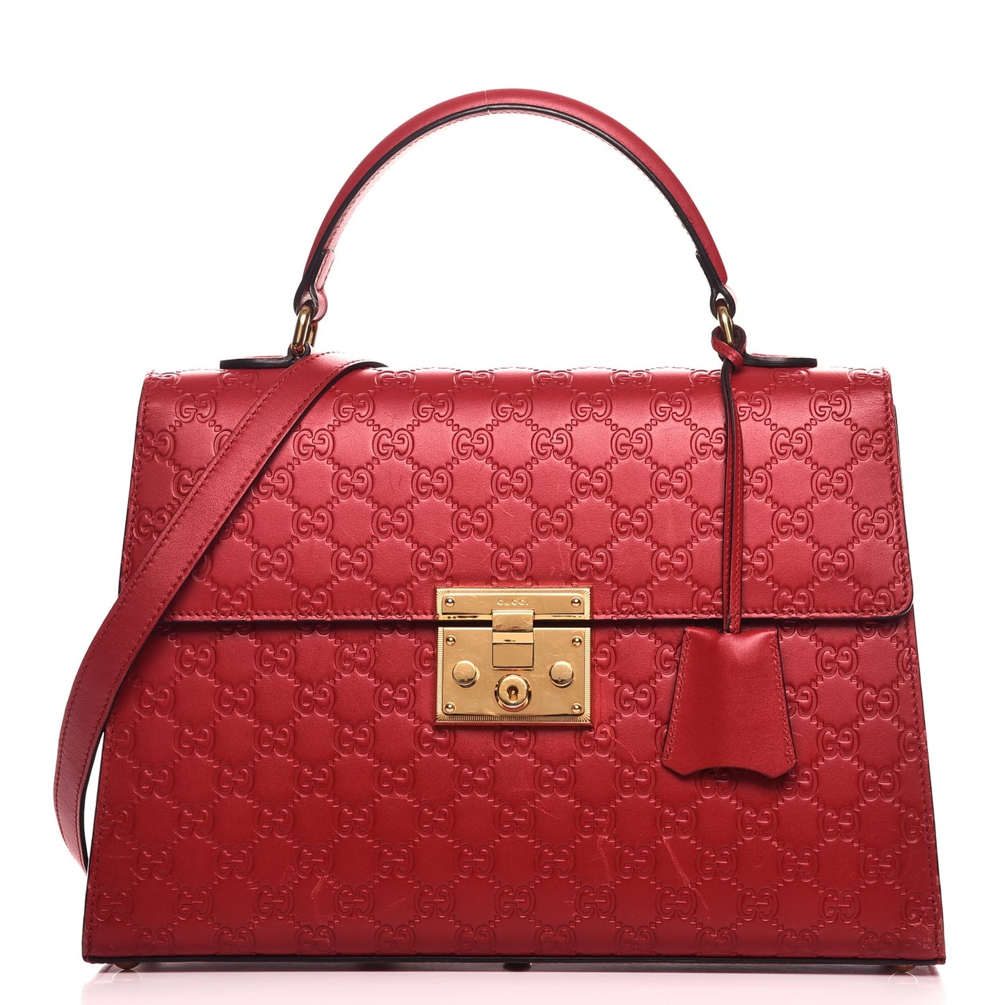 Guccissima Signature Medium Padlock Top Handle Bag Hibiscus Red