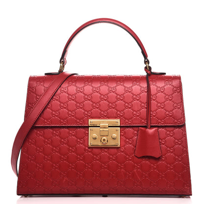 Gucci Guccissima Signature Medium Padlock Top Handle Bag Hibiscus Red 1 of 18