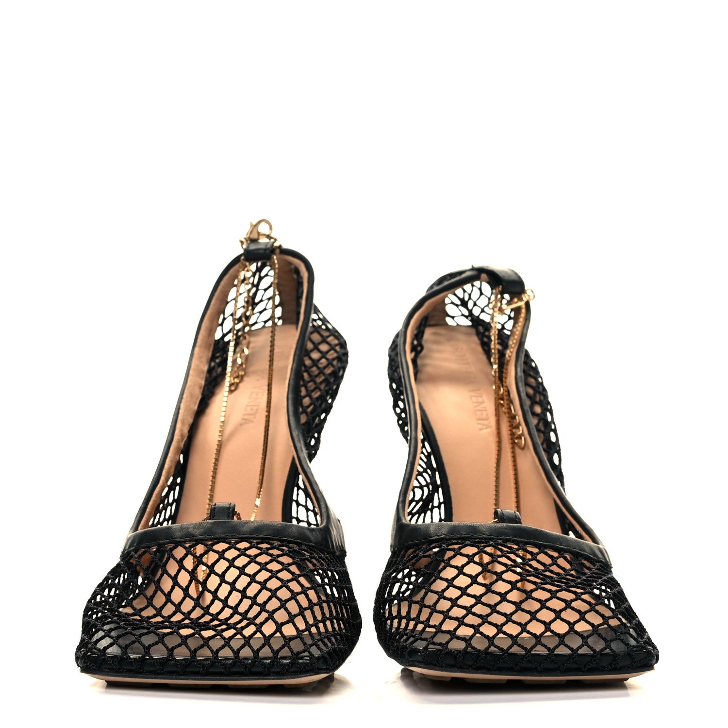 Bottega Veneta Mesh Calfskin Chain Stretch Pumps 38.5 Black 2 of 8