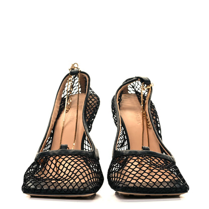 Bottega Veneta Mesh Calfskin Chain Stretch Pumps 38.5 Black 2 of 8
