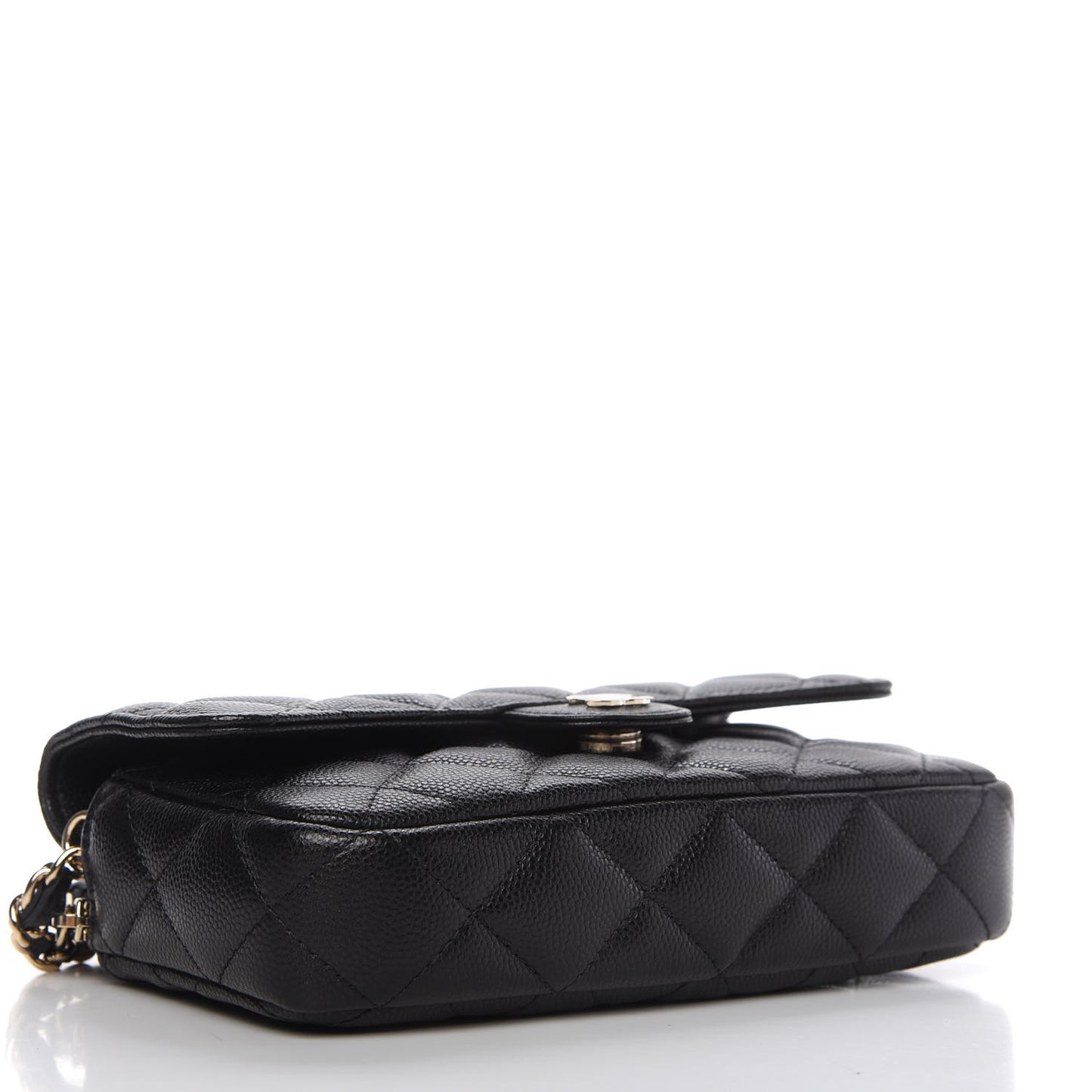Caviar Quilted Flap Phone Holder With Chain Black