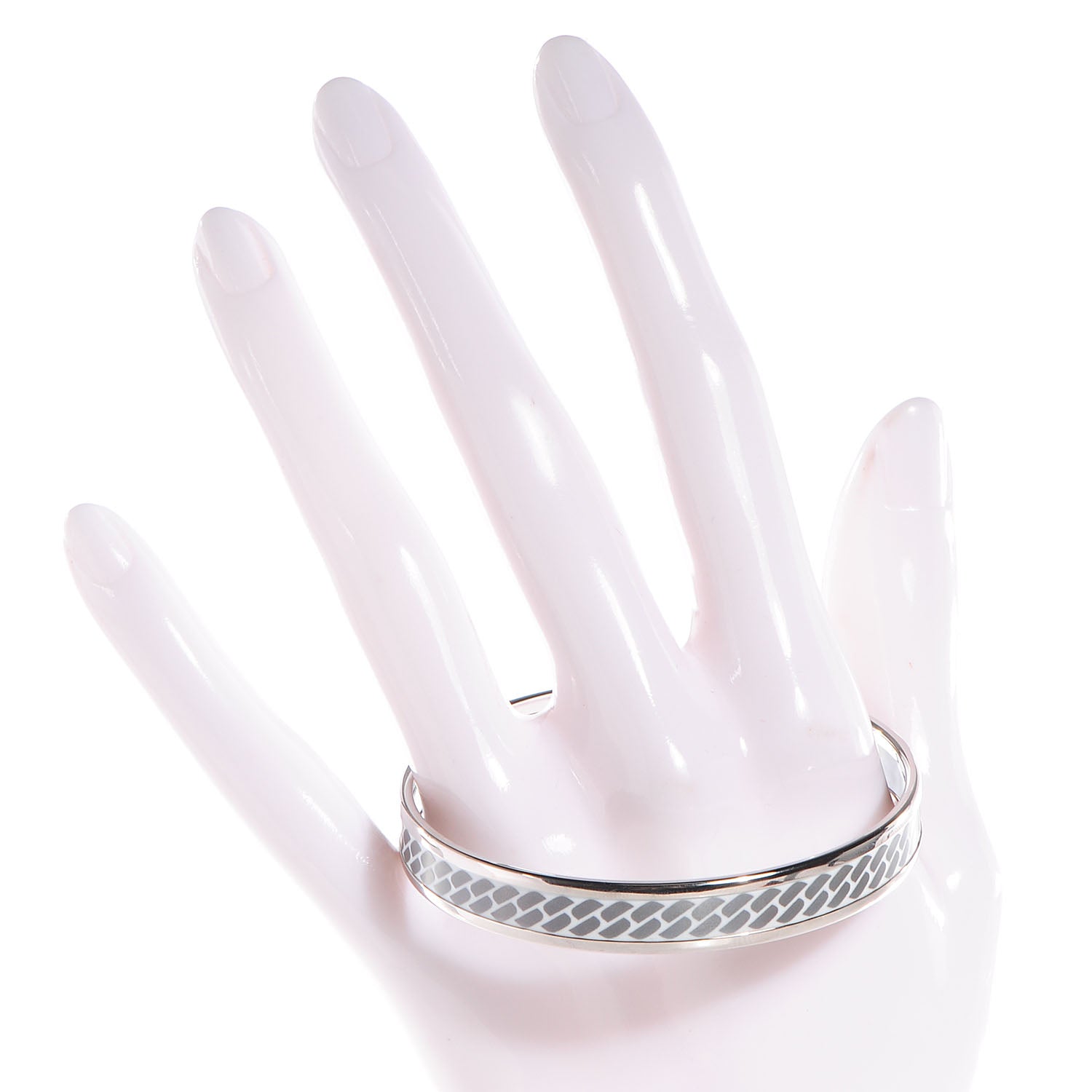 Hermes Enamel Printed Narrow Clic C'est Noue Bracelet 62 White Platinum 2 of 6