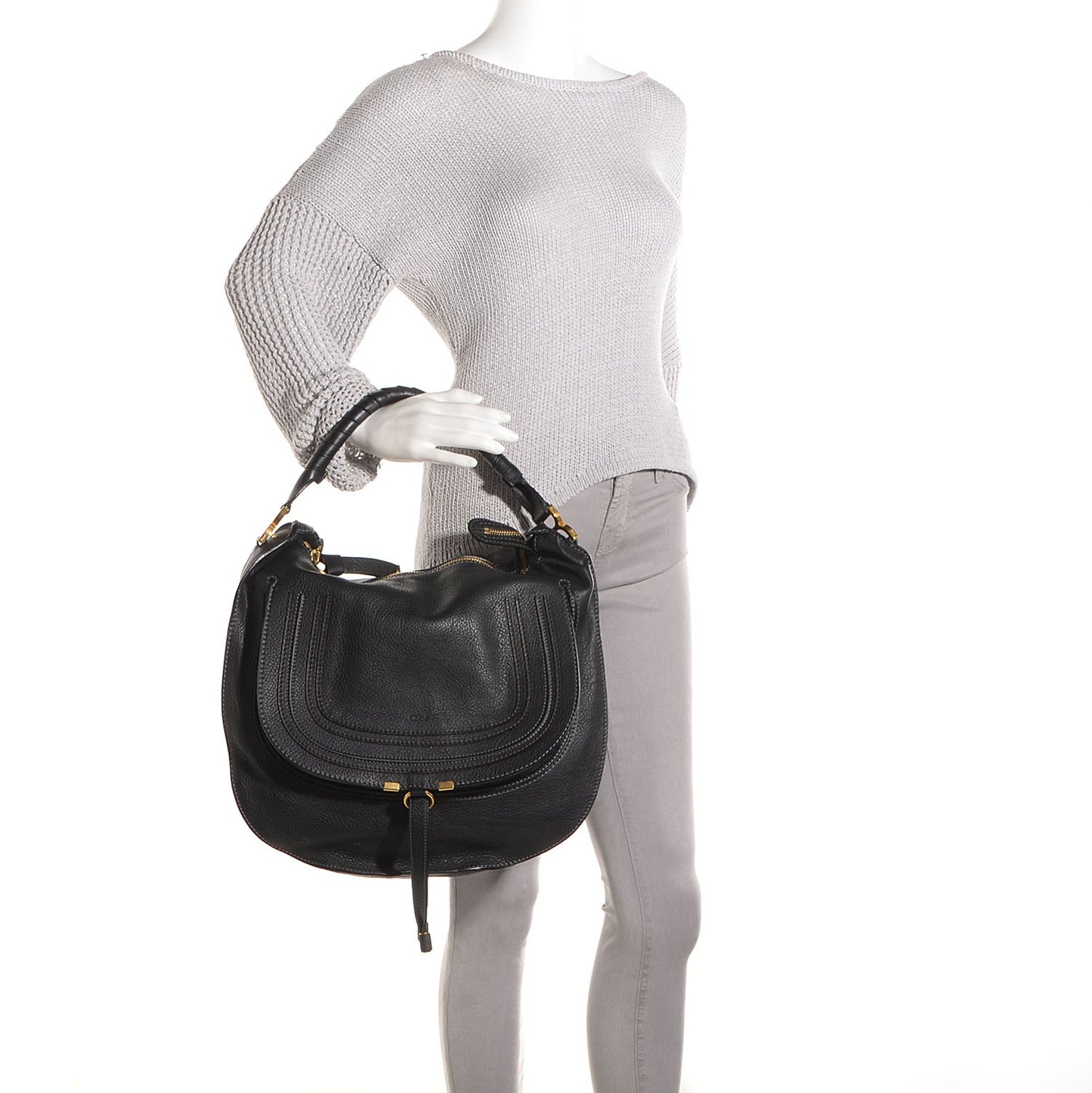 Calfskin Large Marcie Hobo Black