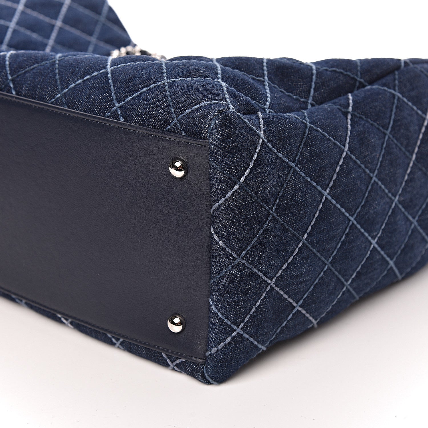 Chanel Denim Quilted Large Coco Handle Shopping Tote Blue 9 of 11