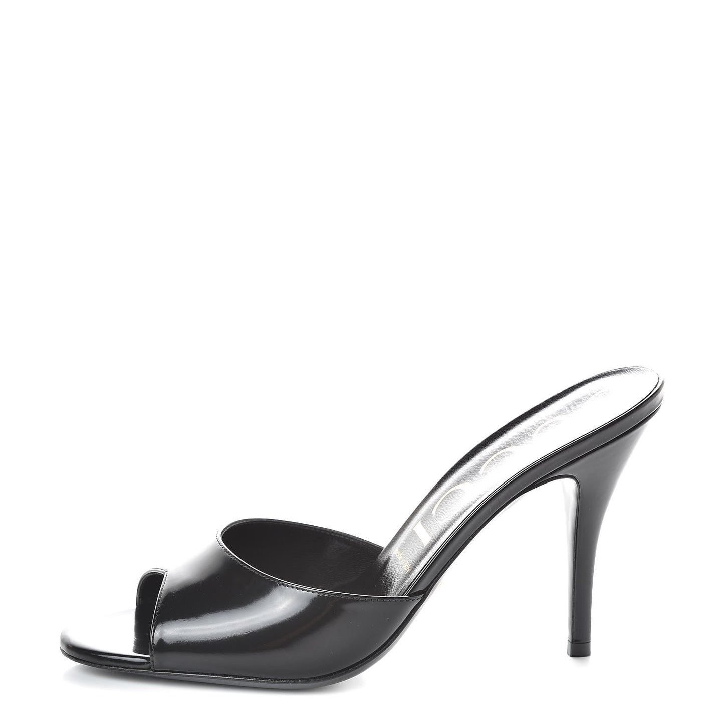 Polished Calfskin Scarlet Mid Heel Slide Sandals 39.5 Black