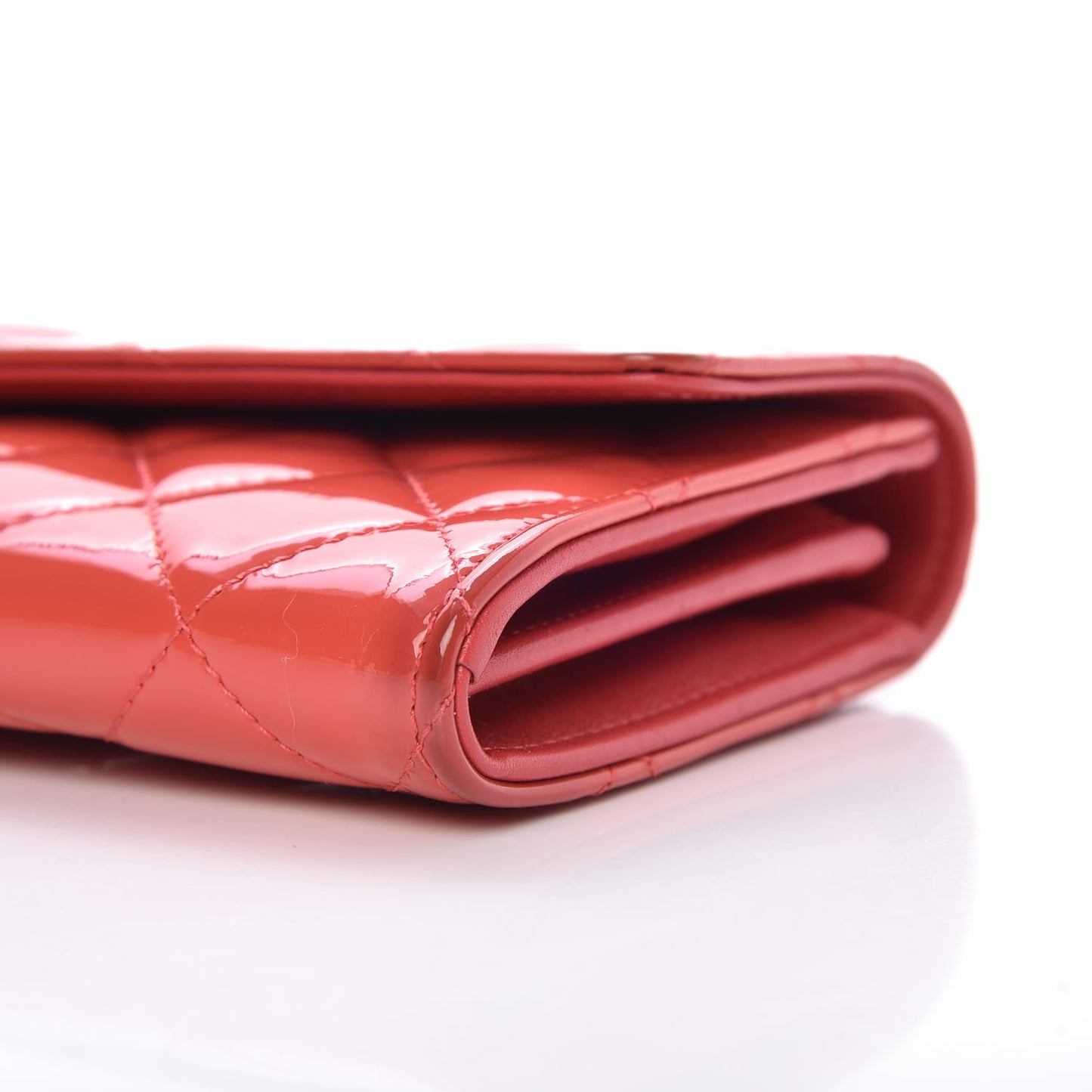 Patent Calfskin Quilted Large Flap Wallet Dark Pink