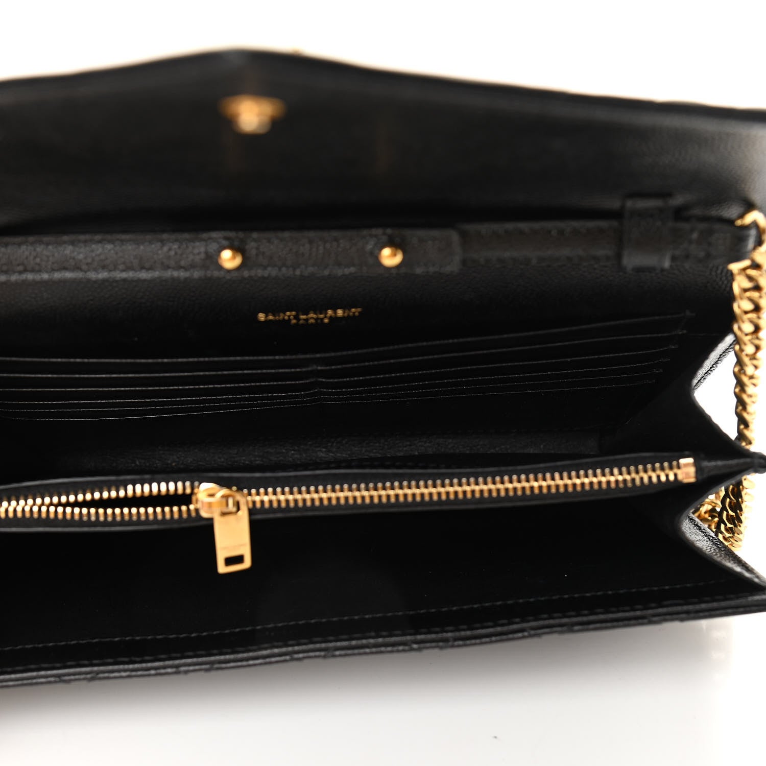 Saint Laurent Grain De Poudre Mixed Matelasse Triquilt Monogram Chain Wallet Black 5 of 11
