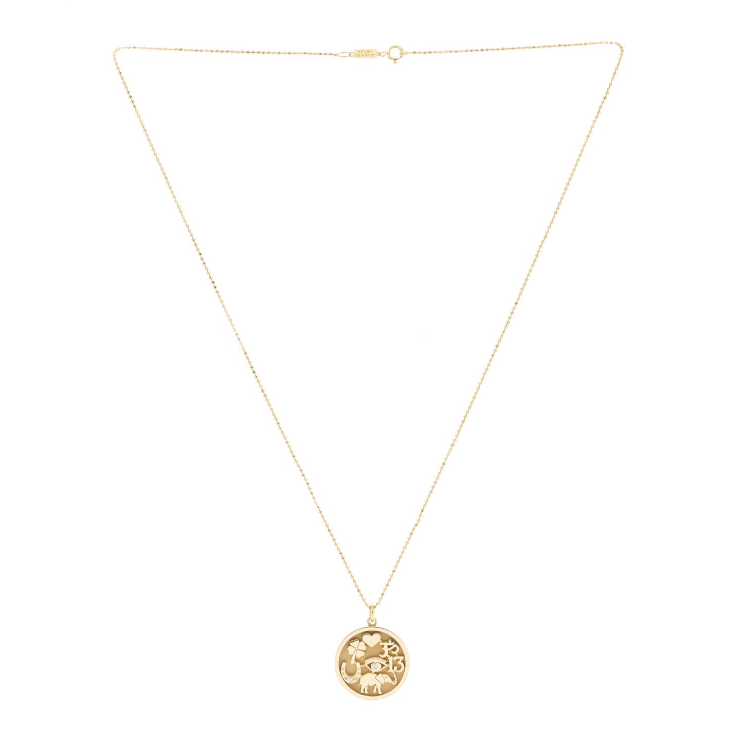 18K Yellow Gold Diamond Good Luck Pendant Necklace