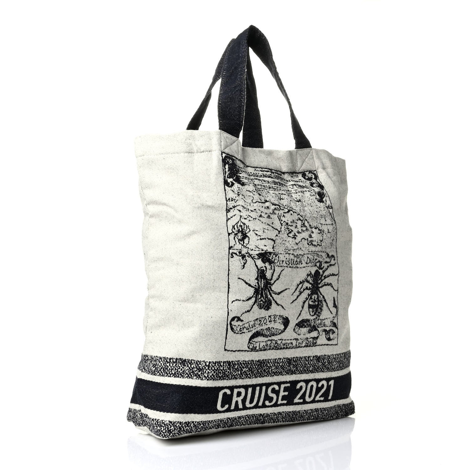 Christian Dior Canvas Print Cruise Tote Ivory Black 2 of 6
