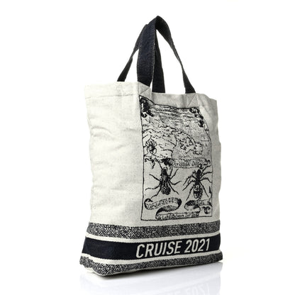 Christian Dior Canvas Print Cruise Tote Ivory Black 2 of 6