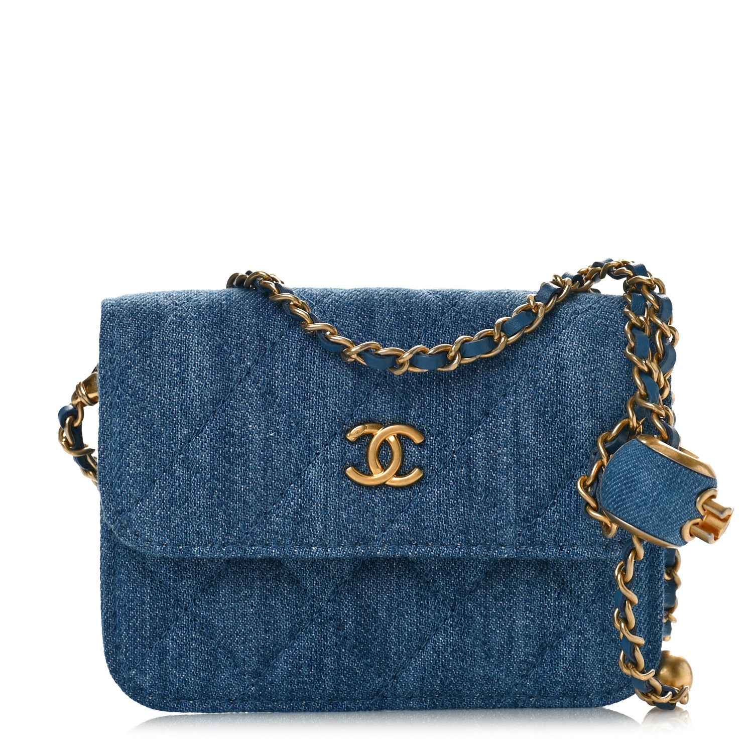 Chanel Denim Quilted CC Pearl Crush Clutch With Chain Blue 1 of 9