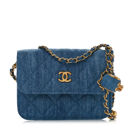 Chanel Denim Quilted CC Pearl Crush Clutch With Chain Blue 1 of 9