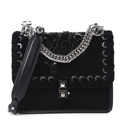 Fendi Velvet Vitello Liberty Crystal Logo Lace Up Small Kan I Shoulder Bag Black 1 of 10