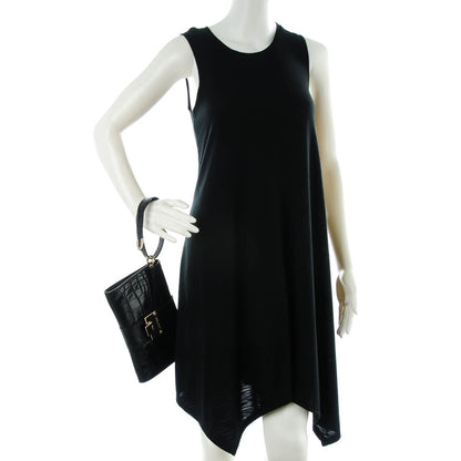 Jimmy Choo Patent Calfskin Crocodile Effect Rivera Clutch Black 2 of 8
