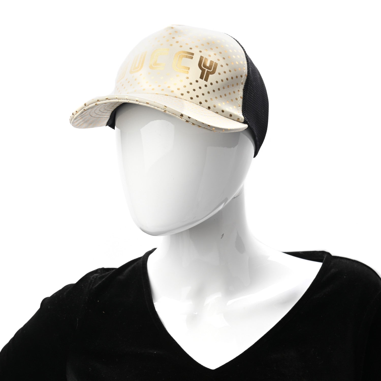Gucci X SEGA Calfskin GUCCY Stars Baseball Hat XXL Mystic White Gold 2 of 9