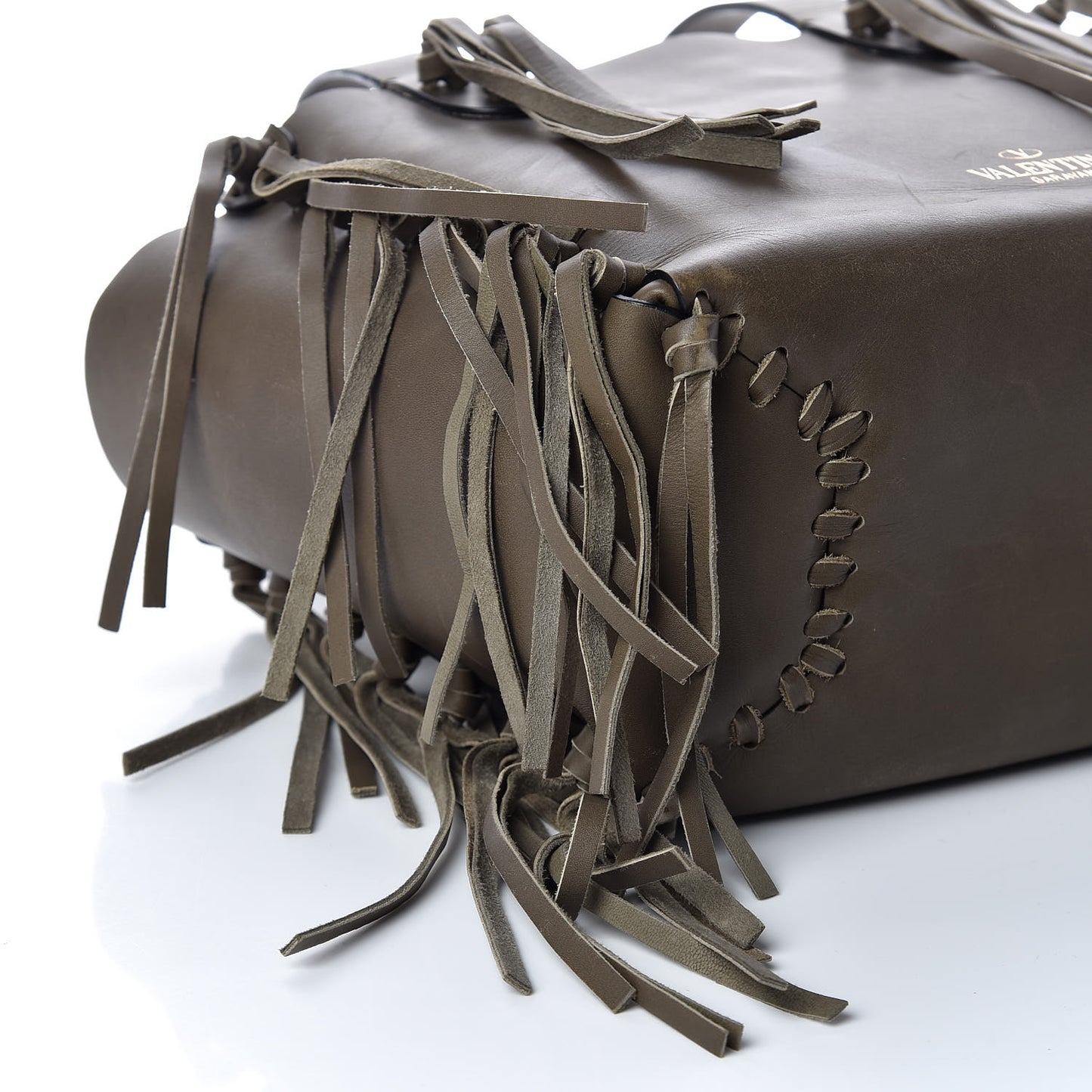 Grained Calfskin Small C-Rockee Fringe Tote Army Green