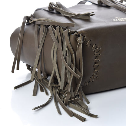 Valentino Garavani Grained Calfskin Small C-Rockee Fringe Tote Army Green 5 of 12