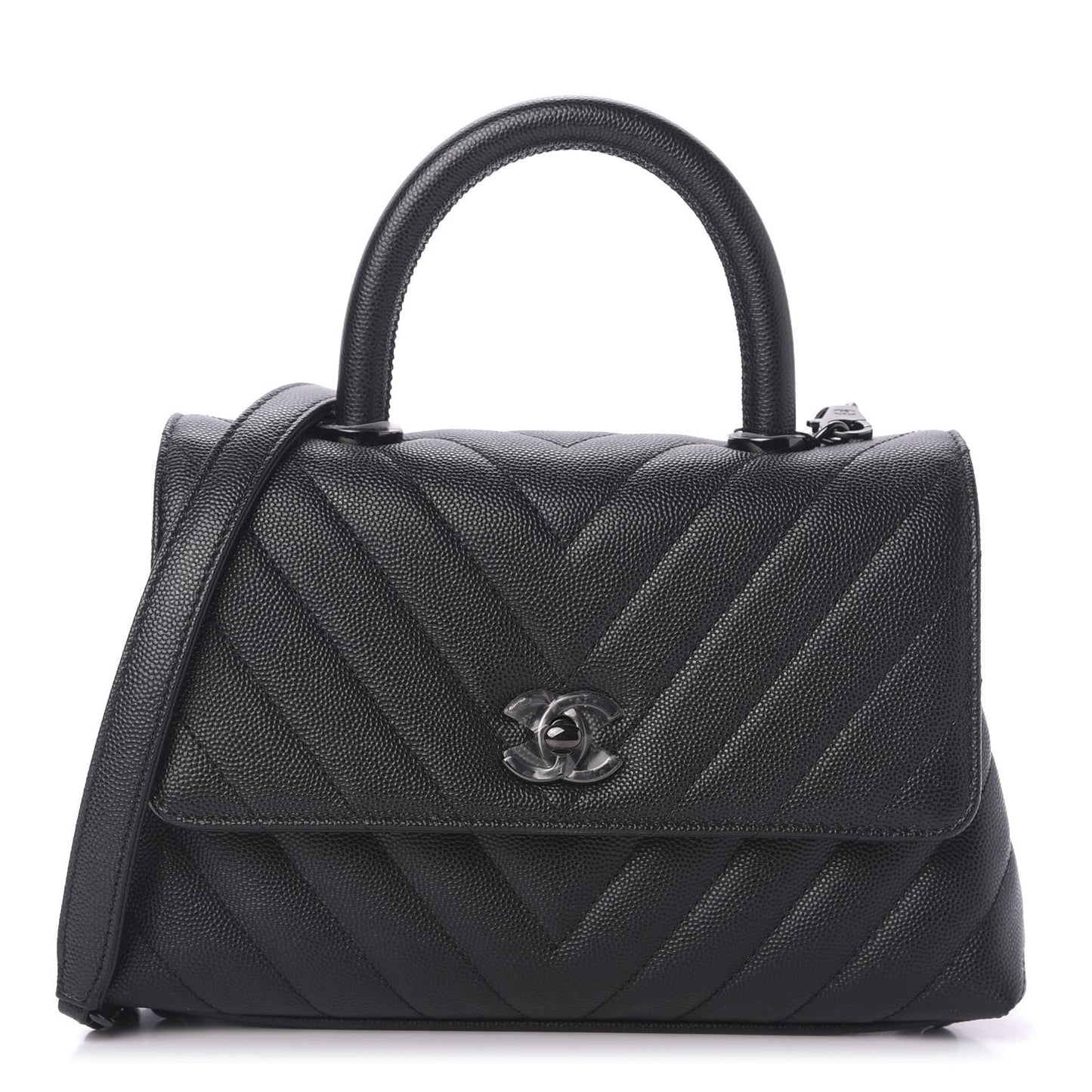 Caviar Chevron Quilted Mini Coco Handle Flap So Black
