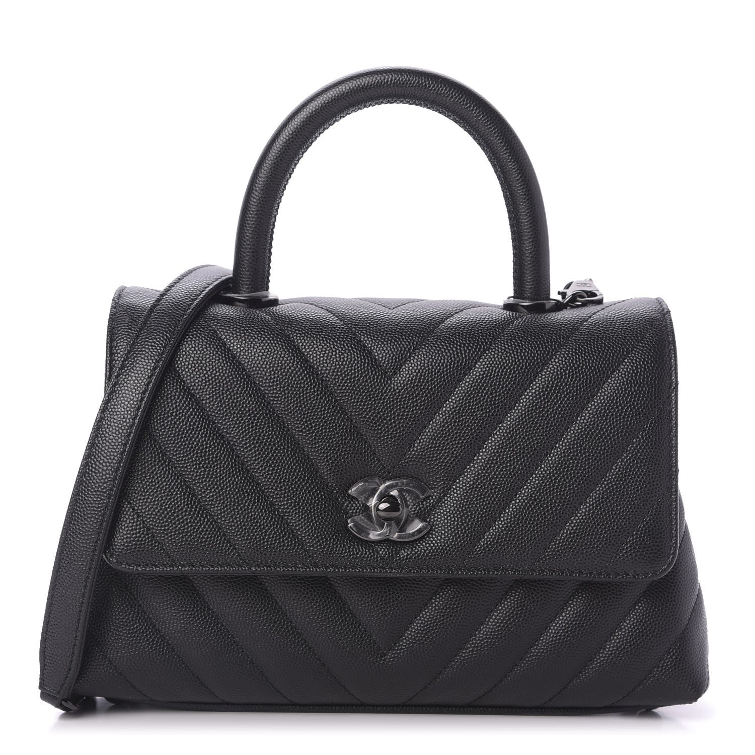 Chanel Caviar Chevron Quilted Mini Coco Handle Flap So Black 1 of 10