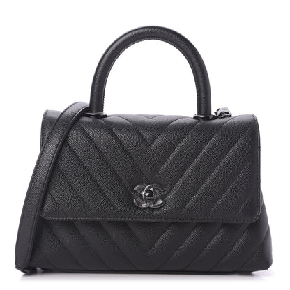 Chanel Caviar Chevron Quilted Mini Coco Handle Flap So Black 1 of 10