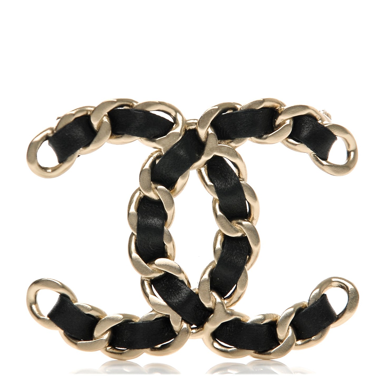 Lambskin Chain CC Brooch Black Gold