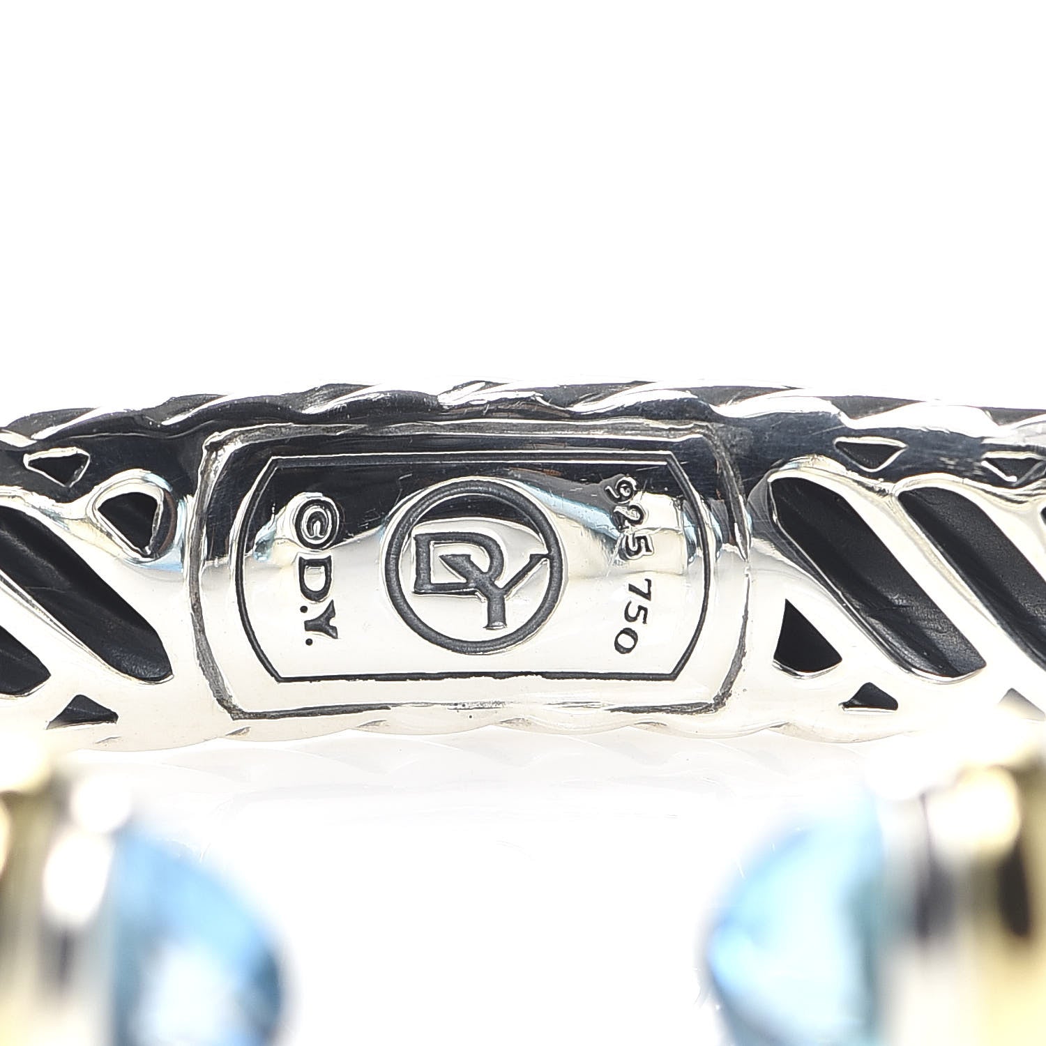 David Yurman Sterling Silver 18K Yellow Gold Blue Topaz 10mm Waverly Bracelet 4 of 6