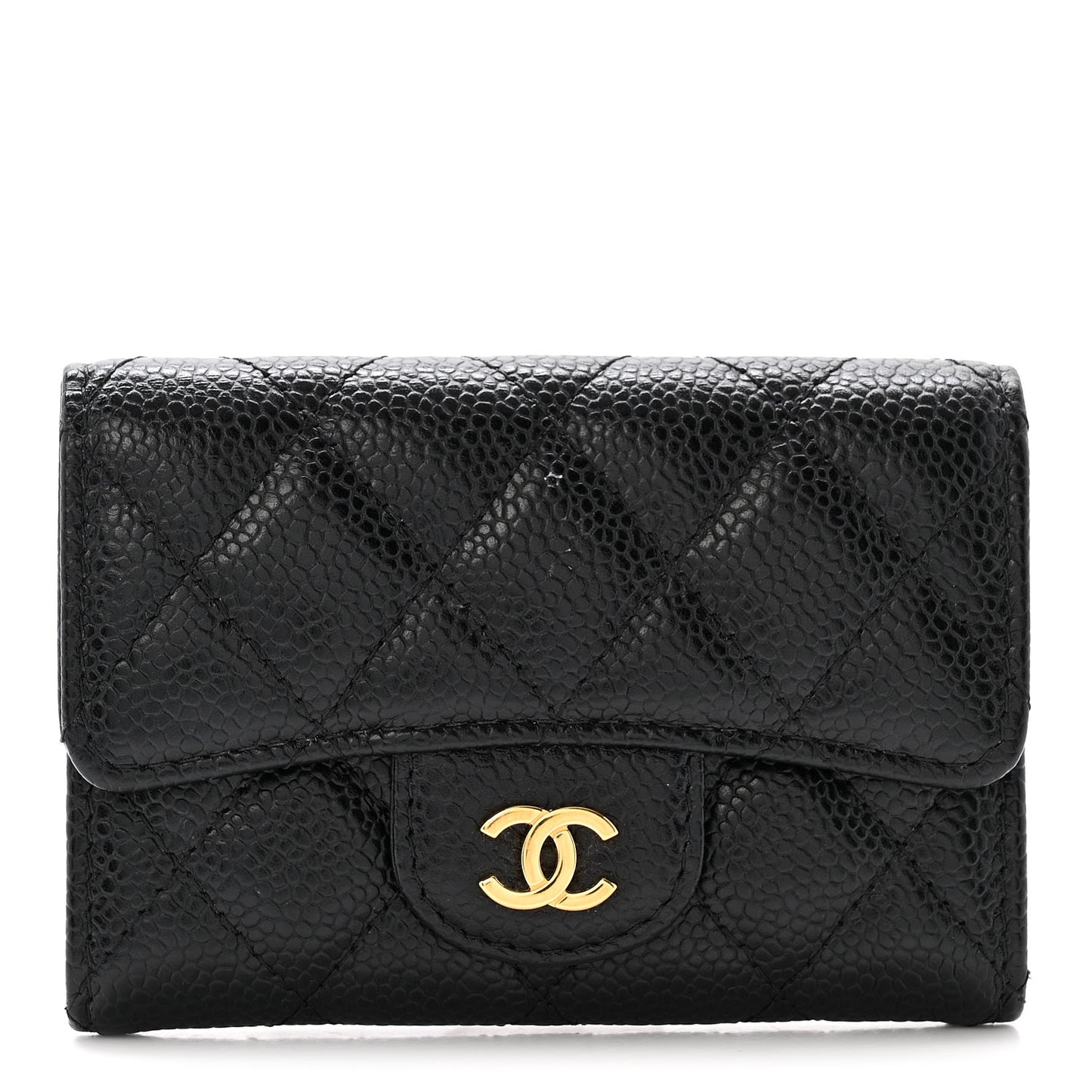 Caviar Quilted Flap Card Holder Black