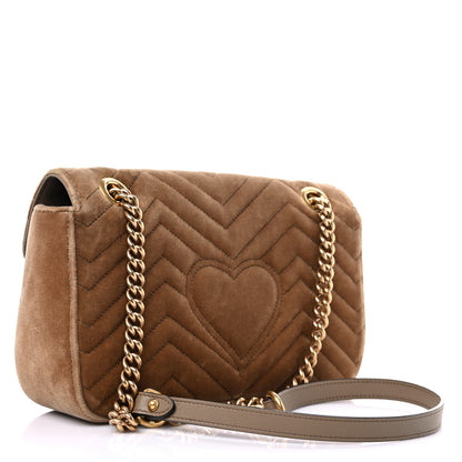 Gucci Velvet Matelasse Small GG Marmont Shoulder Bag Taupe 3 of 15